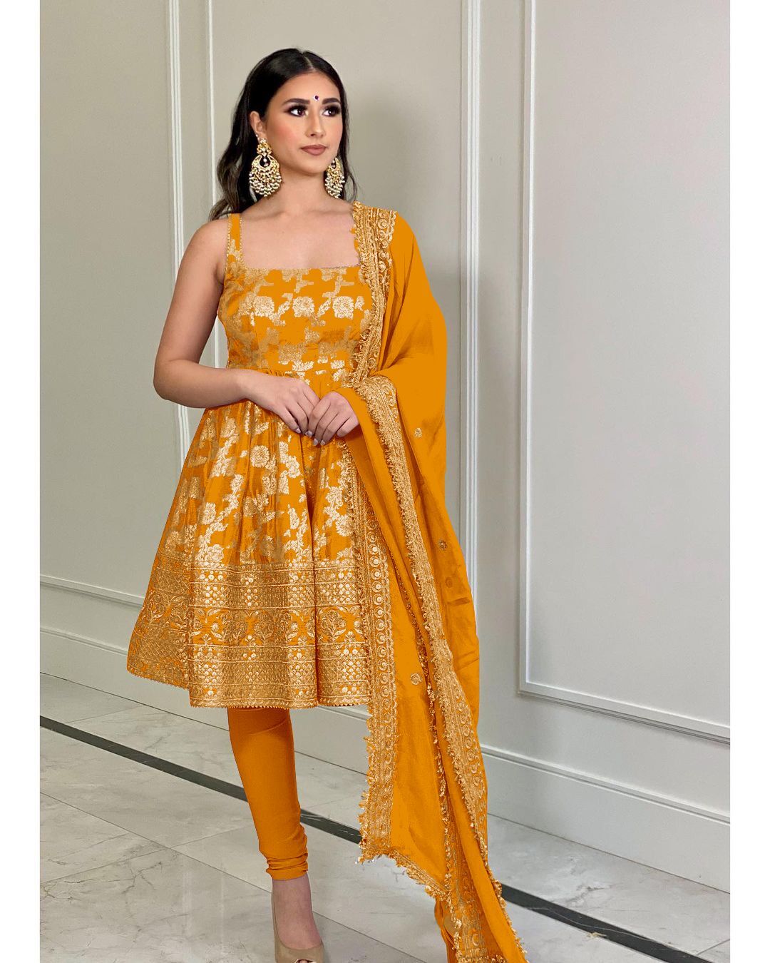 Party Wear Top - Faux Georgette With 5mm Embroidery Sequence Work, Micro Cotton Inner, Full-stitched, 42-43 Inches Length, 3 Meter Flair, Lace Border Dupatta