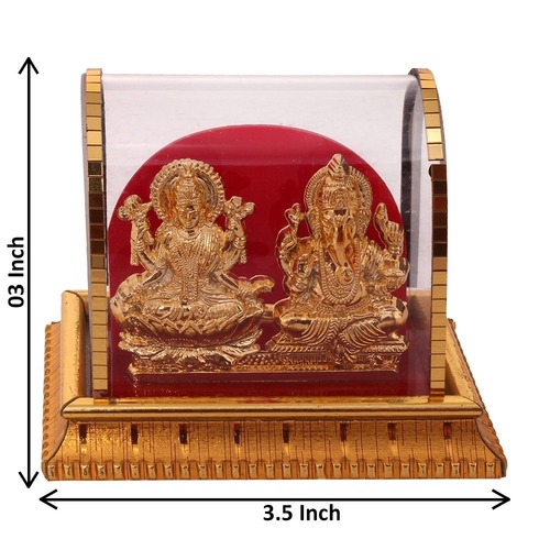 Car Dashboard Laxmi-ganesha Idol - Plastic Material, 30 Meter Length - Gold Plating, Indian Craftsmanship With Casting Techniques