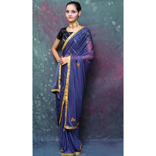 कैज़ुअल लेडीज़ ब्लू प्लेन लाइक्रा साड़ी