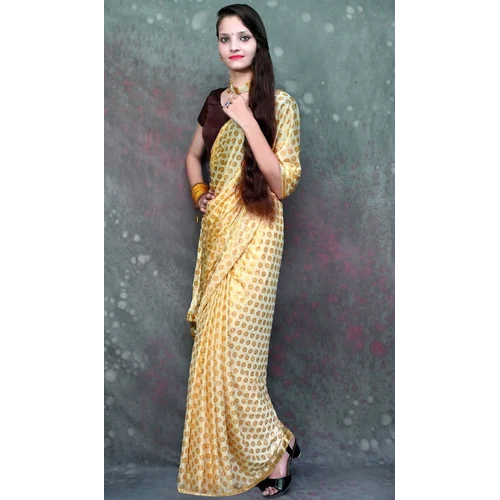 कैज़ुअल लेडीज़ बेज प्रिंटेड सिल्क साड़ी