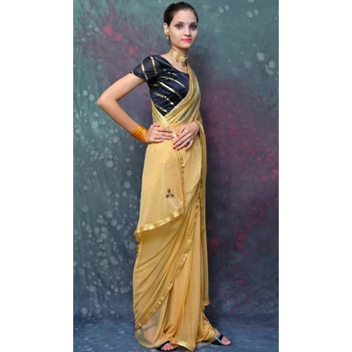 Casual Ladies Golden Plain Lycra Saree