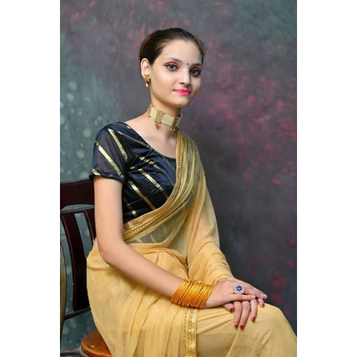 Casual Ladies Golden Plain Lycra Saree
