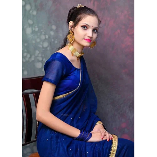 Ladies Navy Blue Plain Lycra Saree - Lycra Fabric, Ideal For All Seasons , Stylish And Comfortable For Special Occasions