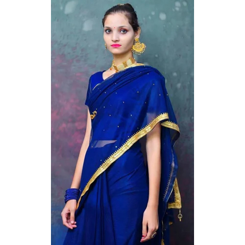 Ladies Navy Blue Plain Lycra Saree - Lycra Fabric, Ideal For All Seasons , Stylish And Comfortable For Special Occasions