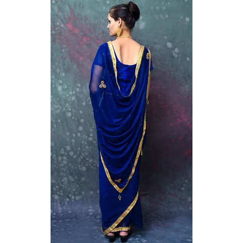 Ladies Blue Printed Silk Saree - Silk Fabric Casual Occasion Elegant Design | Customizable Colors Easy Care Ideal For Parties