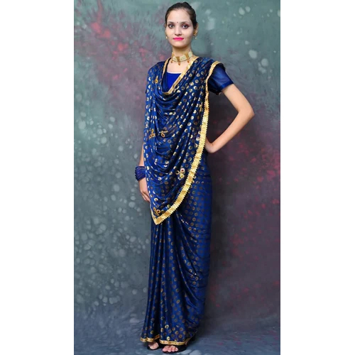 Ladies Blue Printed Silk Saree - Silk Fabric Casual Occasion Elegant Design | Customizable Colors Easy Care Ideal For Parties