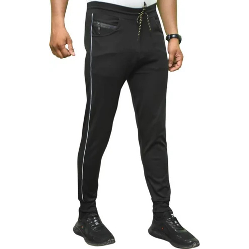 Men Polyester Black Track Pant - Polyester Fabric, Available In Various Sizes, Classic Black Color, Washable | Ideal For Summer And Physical Activities