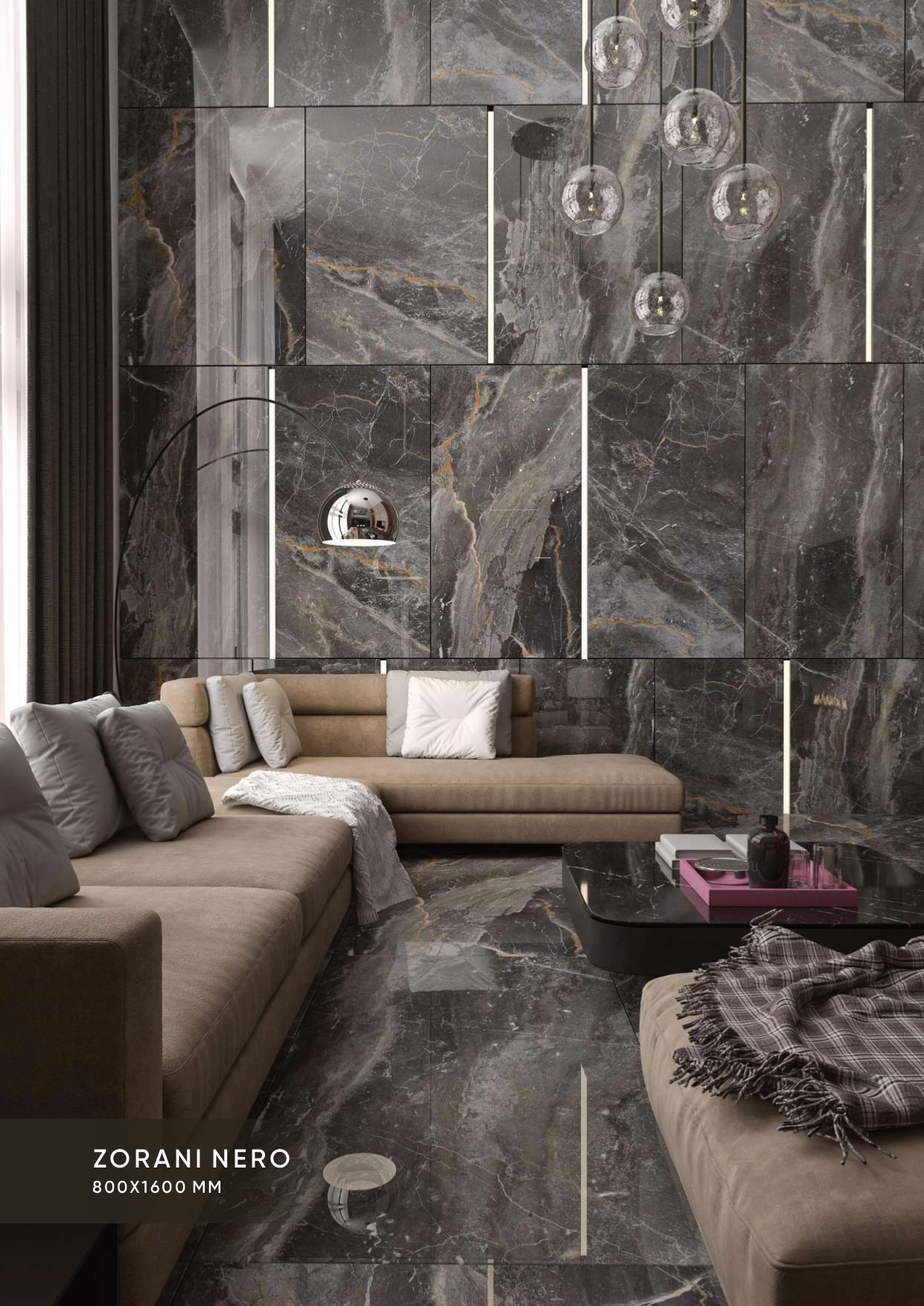 Porcelain Floor Tile - 80x160 Cm, 9 Mm Thick | 21 Pieces Per Box, 54-55 Kg Weight, 27.55 Sq.ft Coverage
