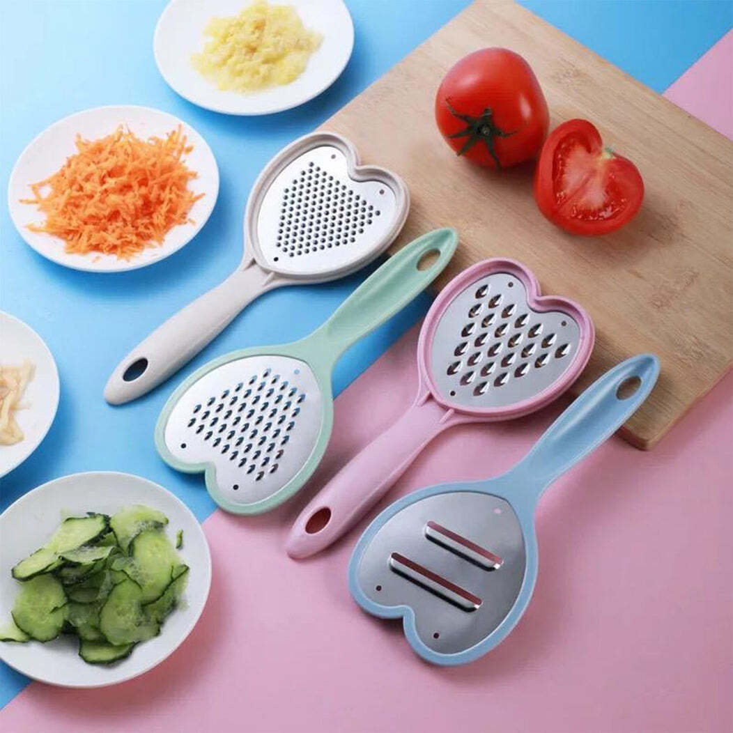 Heart Grater Set And Heart Grater Slicer (2587) - Plastic Material, 22x10x4 Cm Dimensions, Mix Colour | Unique Heart Shape, Lightweight, Mobile Use, Fine Blades