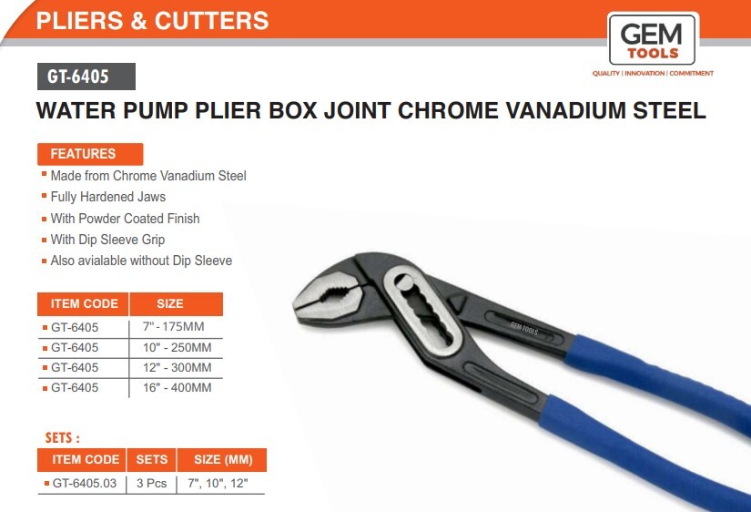 Water Pump Plier - High Carbon Steel, 7" To 16" Sizes, Multi-color | Fully Hardened Jaws, Rubber Dip Sleeve, Serrated Jaws For Optimal Grip