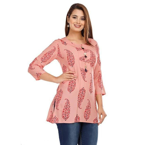 Jaipuri Short Cotton Kurti - Cotton, Customized Size | Washable, Printed Design