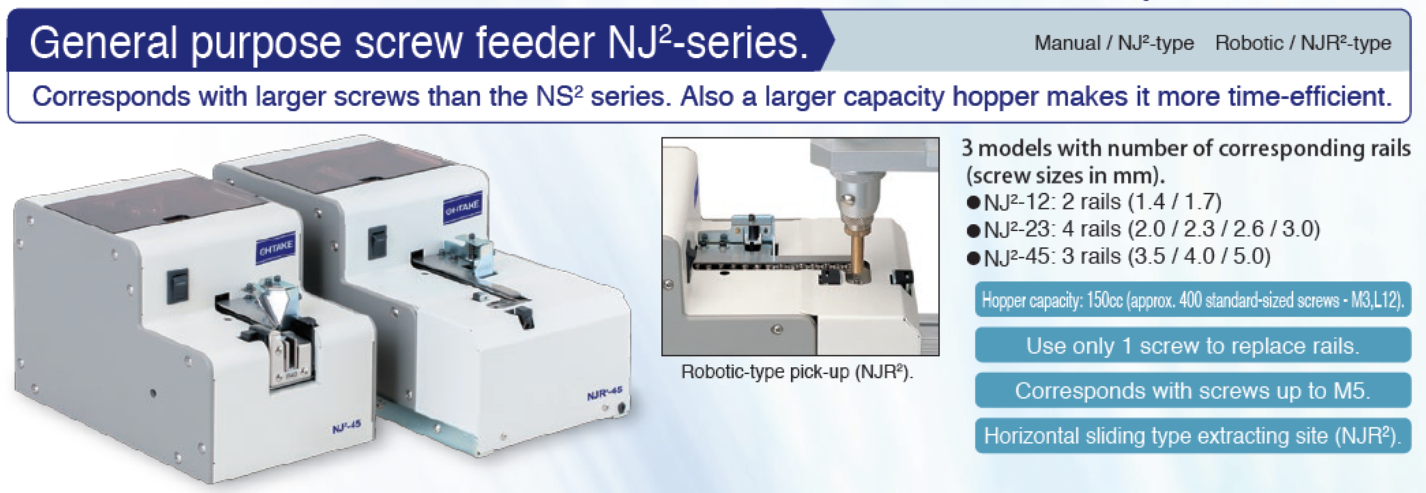 Ohtake Screw Feeder Nj 23 / Nj45 Dimensions: 134 (W)a 215(d)a 139(h
