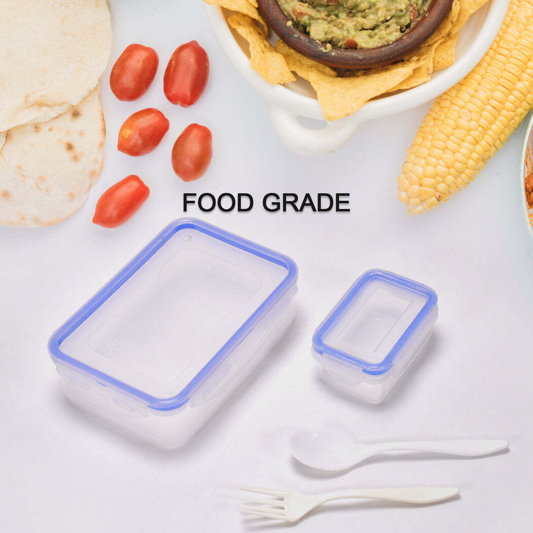 Transparent Lunch Box - Plastic, 18x13x5 Cm | Four-side Locking System, Spoon And Fork Included, Easy To Clean, Hygienic Design