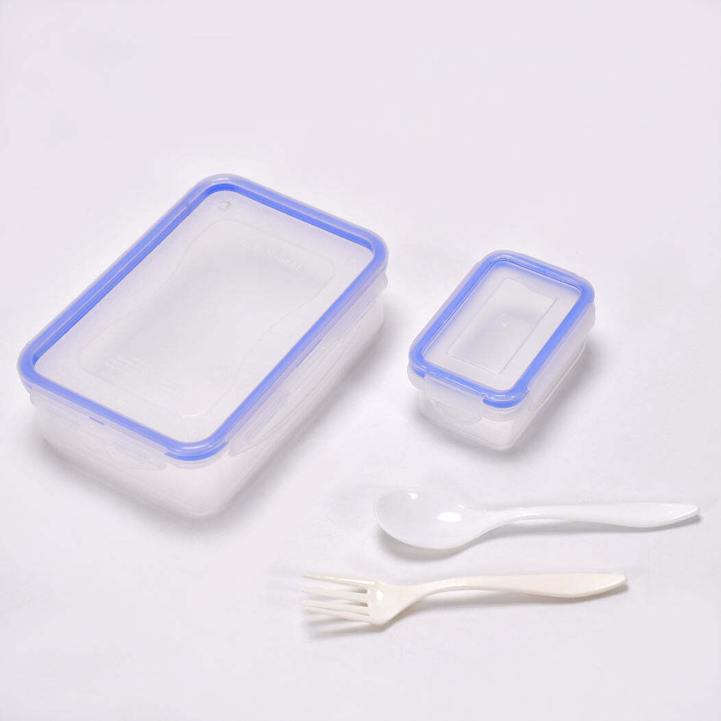Transparent Lunch Box - Plastic, 18x13x5 Cm | Four-side Locking System, Spoon And Fork Included, Easy To Clean, Hygienic Design