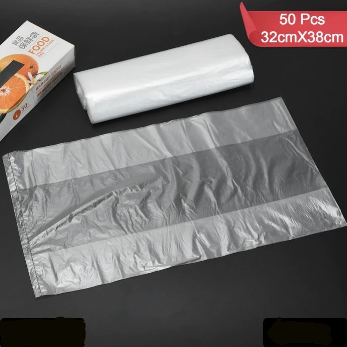 5220 Food Preservation Bag - 23x8x4cm, Transparent Plastic Polythene | 50pcs, Durable Lightweight Design, Easy Open Dot Pattern, Ideal For Meat, Fish, Vegetables, And Snacks