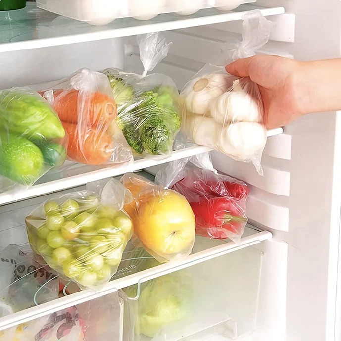 5220 Food Preservation Bag - 23x8x4cm, Transparent Plastic Polythene | 50pcs, Durable Lightweight Design, Easy Open Dot Pattern, Ideal For Meat, Fish, Vegetables, And Snacks