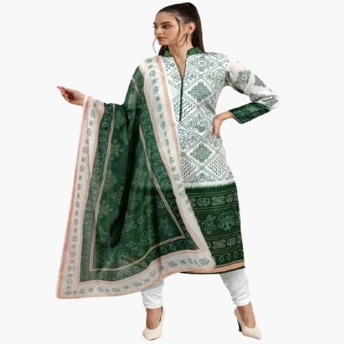 Polki Kurti Full Set - Poli Riyon & Lycra Fabric, 46-48 Inches Length, Digital Print Design, Includes Luggage & Dupatta