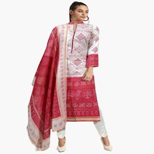 Polki Kurti Full Set - Poli Riyon & Lycra Fabric, 46-48 Inches Length, Digital Print Design, Includes Luggage & Dupatta