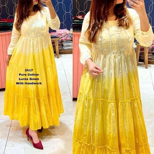 Anarkali Gown - Cotton Lurex Fabric, Available In Size M(38) To 7xl(54)