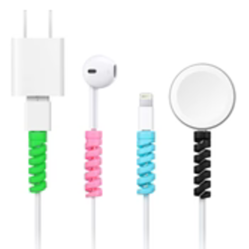 Spiral Charger Cable Protector - Flexible Silicone | Multi-color Pack Of 4, Easy One-step Installation, Compatible With All Cables