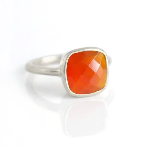 Carnelian Cushion Shape Sterling Silver Gold Vermeil Ring Size: 10mm