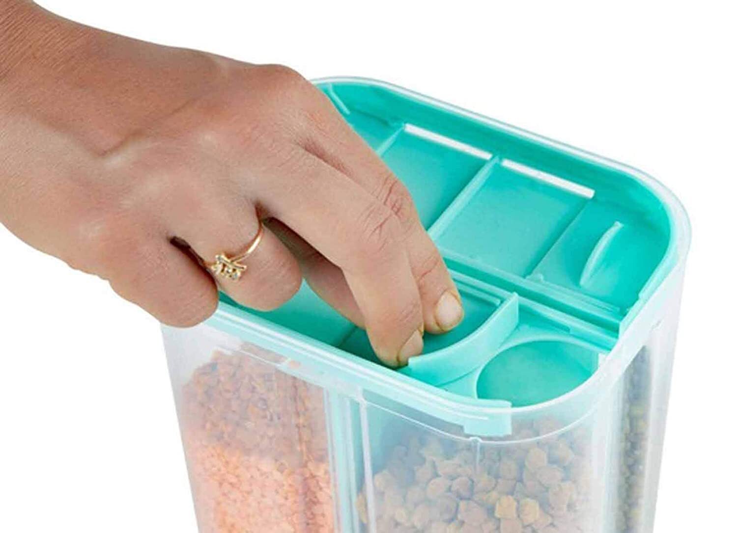 4 Section Food Storage Jar - Non-toxic Abs Plastic, 2000ml | Airtight Clip Lock, Multi-color, Easy To Clean, Freezer & Microwave Safe