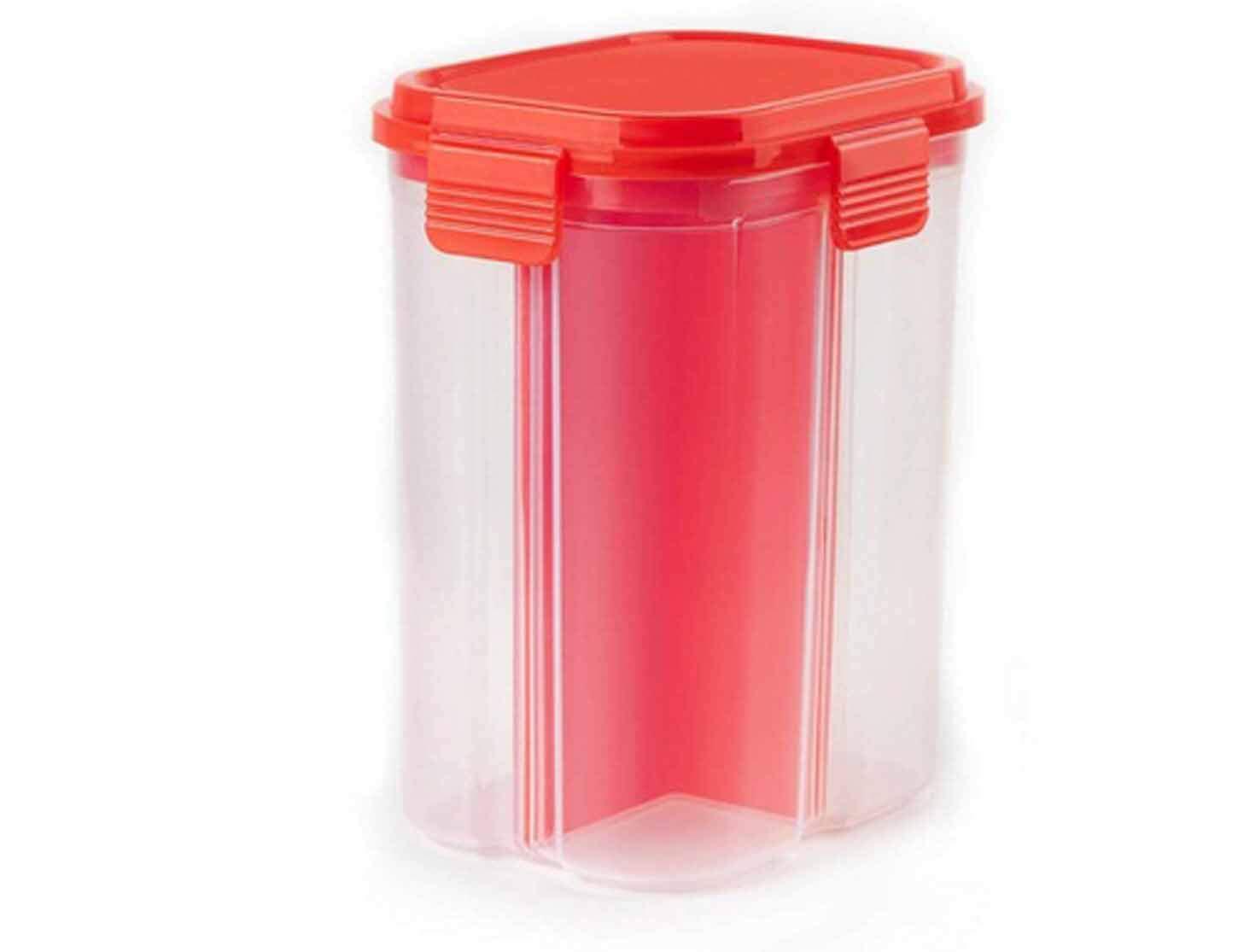 4 Section Food Storage Jar - Non-toxic Abs Plastic, 2000ml | Airtight Clip Lock, Multi-color, Easy To Clean, Freezer & Microwave Safe