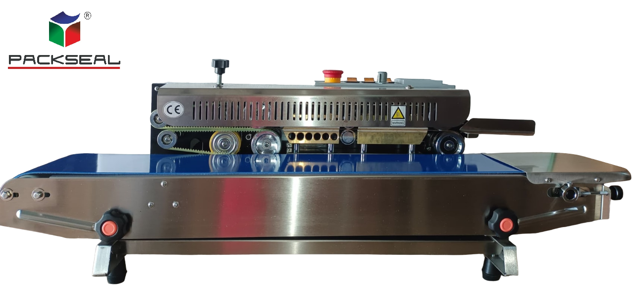 Horizontal Continuous Band Sealer Machine - Sealing Width 10mm, Conveyor Table Size 840x153mm | Semi-automatic, Electric Driven, Suitable For Masala, Pharma, Surgical, Oil Industries