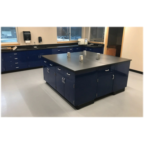 Lab Centre Table - Wood with Wrought Iron Base, Durable Eco-Friendly Phenolic Top | Powder Coated Finish, Indoor Use