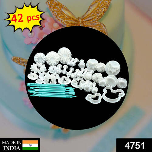 मिक्स कलर 42 पीस फोंडेंट केक कुकी प्लंजर कटर (4751)