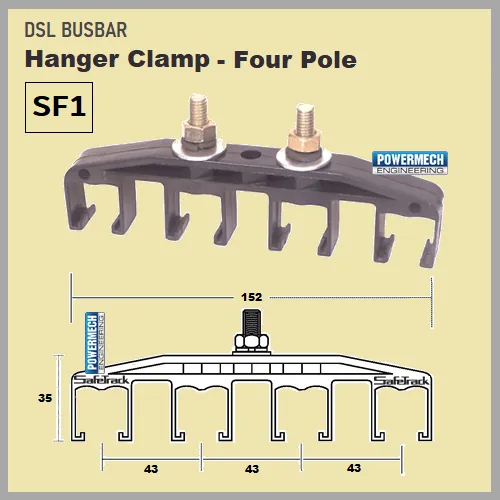 Sf1 Four Pole Safetrack Dsl Busbar Hanger Clamp - Black, Durable & Strong | Suitable For Eot Cranes, Hoists, Transfer Trolleys, Amusement Parks