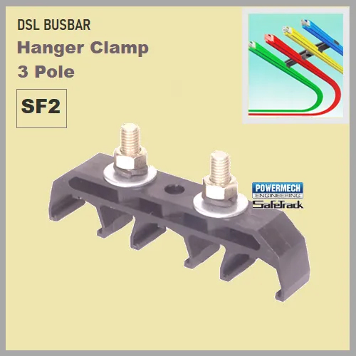 Sf2 Three Pole Safetrack Dsl Busbar Hanger Clamp - Black Shrouded Dsl Conductor System For Eot Cranes, Hoists, Amusement Parks, Transfer Trolleys | Strong Bolted Type Conductor Joint