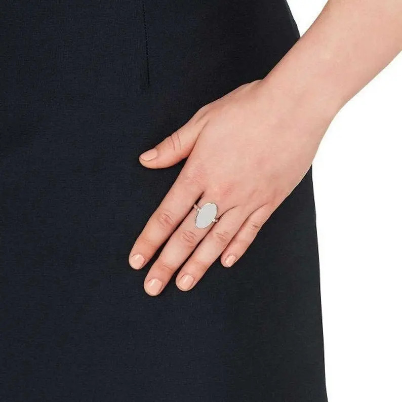 925 Sterling Silver Handmade Unique Oval Ellipse Boho Style Stacking Band Statement Silver Ring Gender: Women