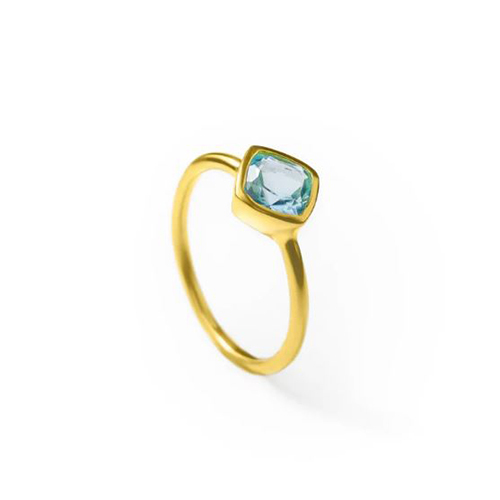Same As Photo Blue Topaz Quartz Gemstone Cushion Shape Gold Vermeil 8mm Rings