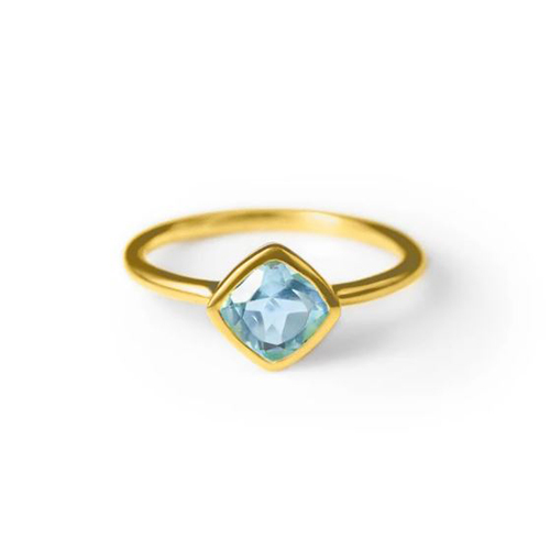 Same As Photo Blue Topaz Quartz Gemstone Cushion Shape Gold Vermeil 8mm Rings