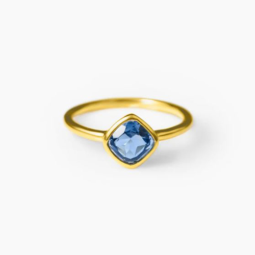 Kyanite Quartz Gemstone Ring - 8mm Cushion Shape | Sterling Silver With Gold, Rose Gold Plating Options