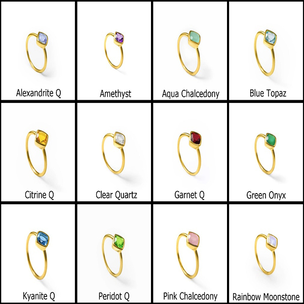 Kyanite Quartz Gemstone Ring - 8mm Cushion Shape | Sterling Silver With Gold, Rose Gold Plating Options