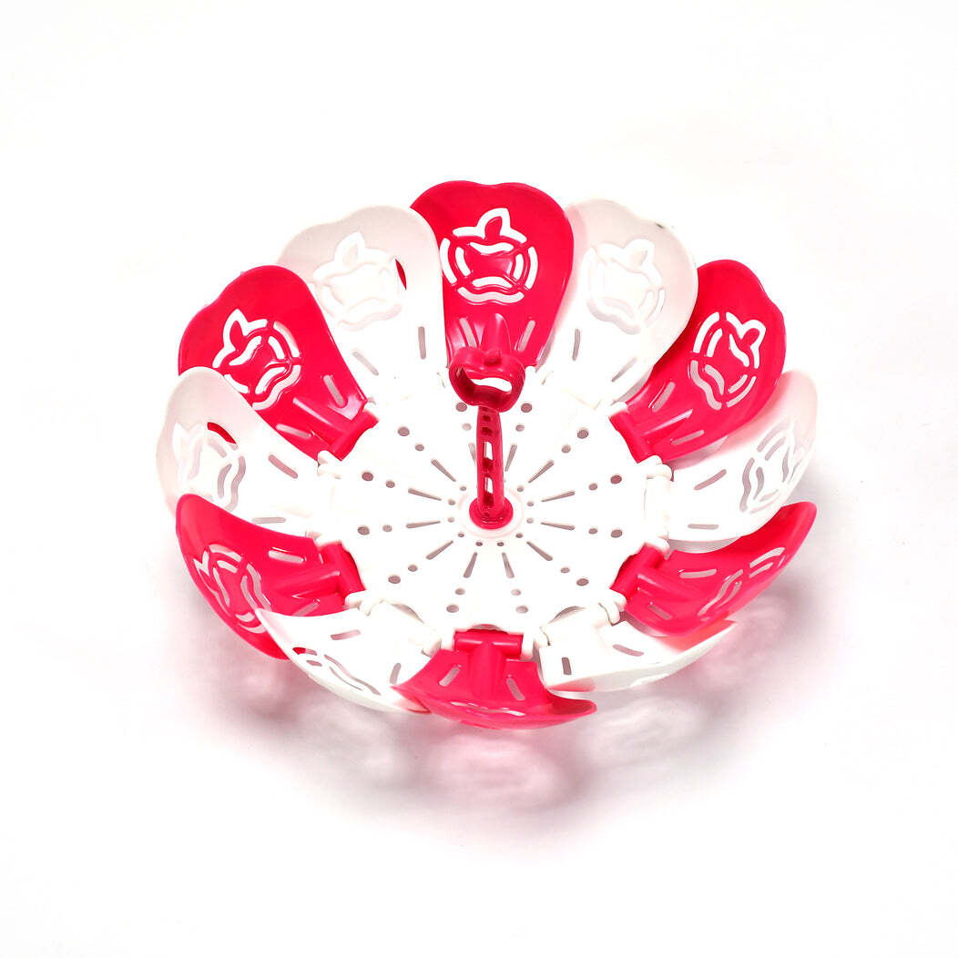 Lotus Shape Foldable Fruit Vegetable Basket Tray - Plastic Material, Mix Color | Unique Lotus Flower Inspired Design, Adjustable & Space-saving