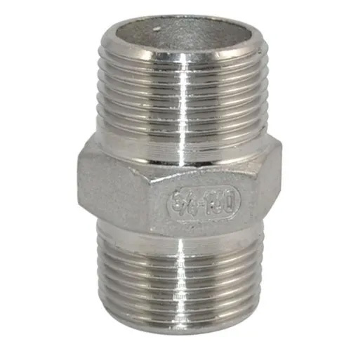 304 Stainless Steel Nipple - Silver Finish, Round Shape | Durable Stainless Steel Construction, Ideal for Industrial Applications