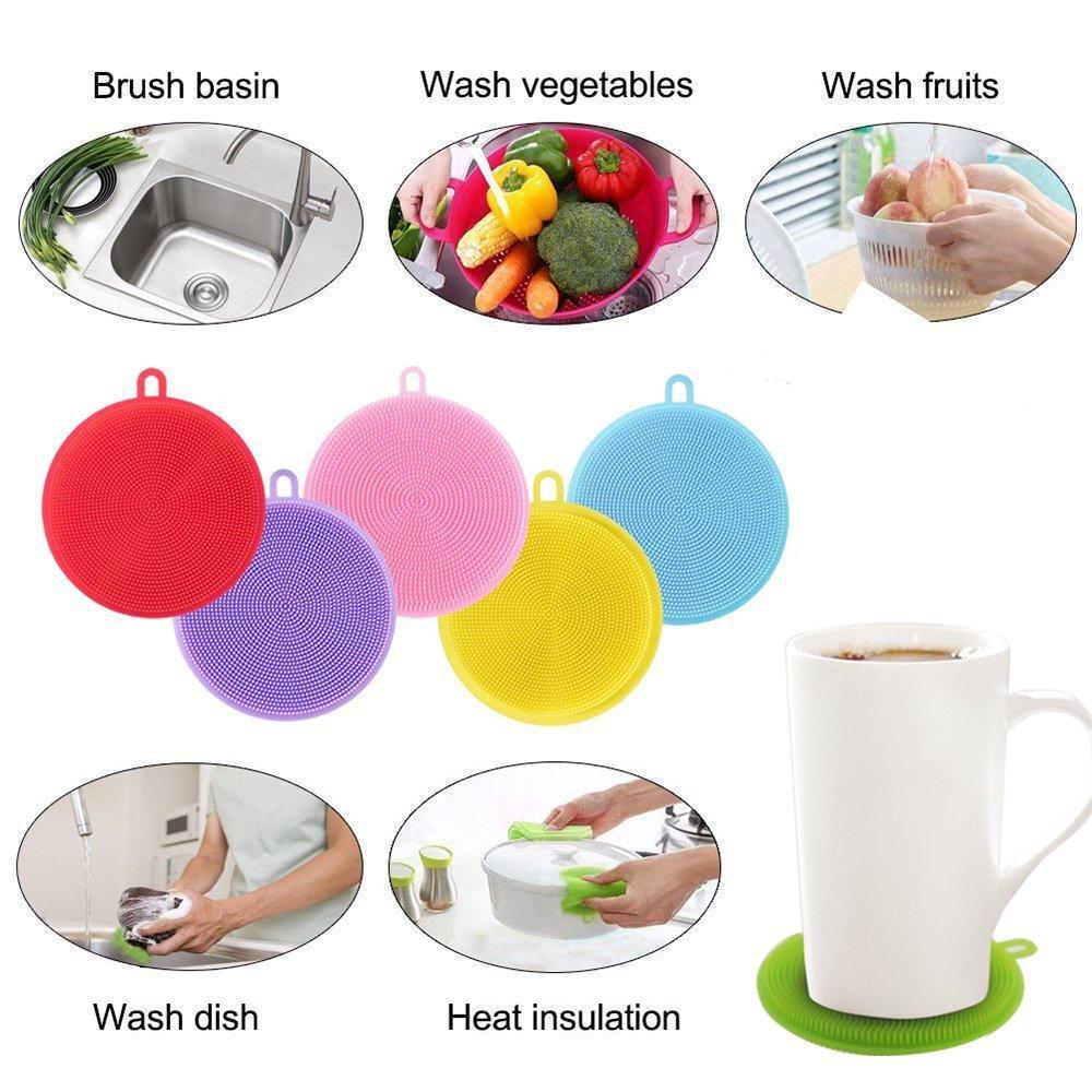 Mix Colour Silicone Dish Scrubber Sponge Mildew Freenon Stick Heat Resistant(1344)