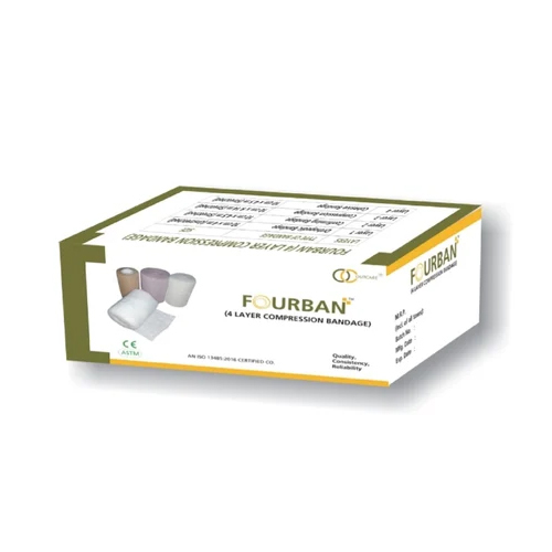 Fourban 4 Layer Compression Bandage - Cohesive, 10 cm Width, Brown Color | Reduces Edema, Provides Gradual Compression, Sterile for External Use