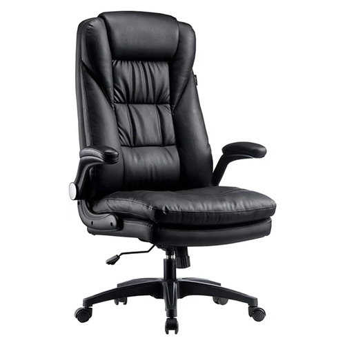 Office Chair - Leather, Revolving Design | Black Steel Frame, Durable and Eco-Friendly Finish