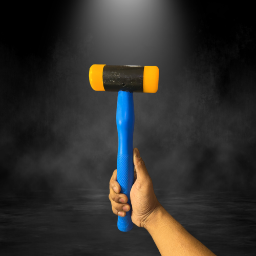 Nylon Hammer With Fiber Handle - 35x10x35 Cm, Orange Tips & Blue Handle, 450g Lightweight | Mould & Abrasion Resistant, Soft Faced Tool For General Purpose Machining