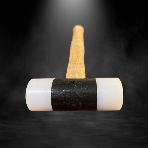 White Plastic Hammer With Wooden Handle
