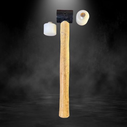 White Plastic Hammer With Wooden Handle