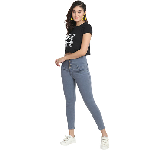Ladies High Waist Grey Jeans - Denim Material Women's Fit | Washable And Stylish Design For Everyday Comfort