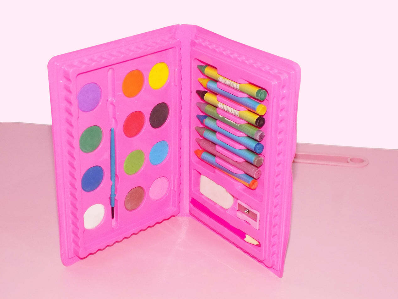 Coloring Combo Colors Box - 24 Pieces, Multi-colored Non-toxic Art Set With Pencils, Crayons, Watercolors, Sketch Pens, Oil Pastels, Sharpener, And Eraser For Kids Aged 1-13 Years