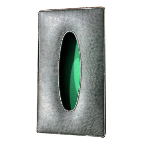 Leather Tissue Box - 100 Capacity, 8 X 6 Inch, Black Color, 4 Mm Thickness | Crafted From Leather, Plain Pattern, Ideal For Men