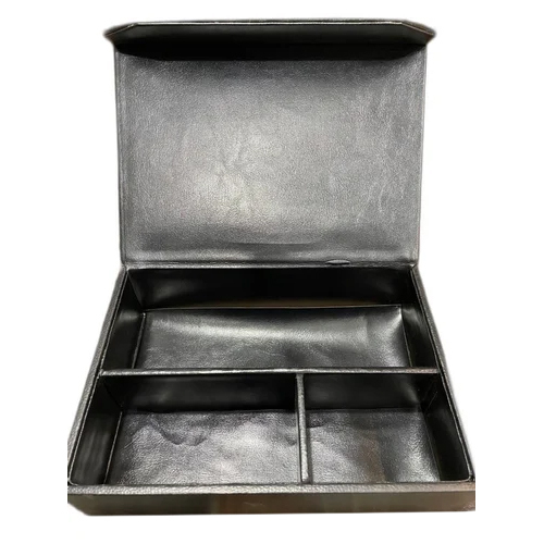 Leather Tissue Box - 100 Capacity, 8 X 6 Inch, Black Color, 4 Mm Thickness | Crafted From Leather, Plain Pattern, Ideal For Men