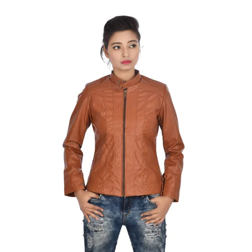 Women Genuine Leather Jacket - Full Sleeve, Zip Closer Type | Elegant Brown Plain Design For Party Wear